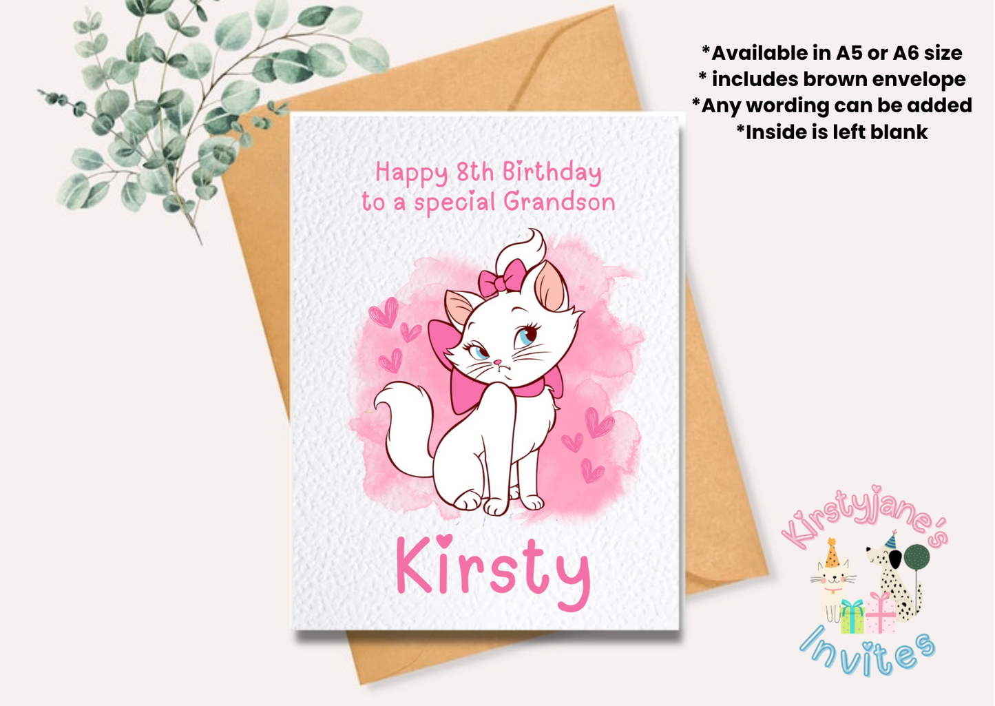 Birthday greetings card Pink Girls disney aristocats marie