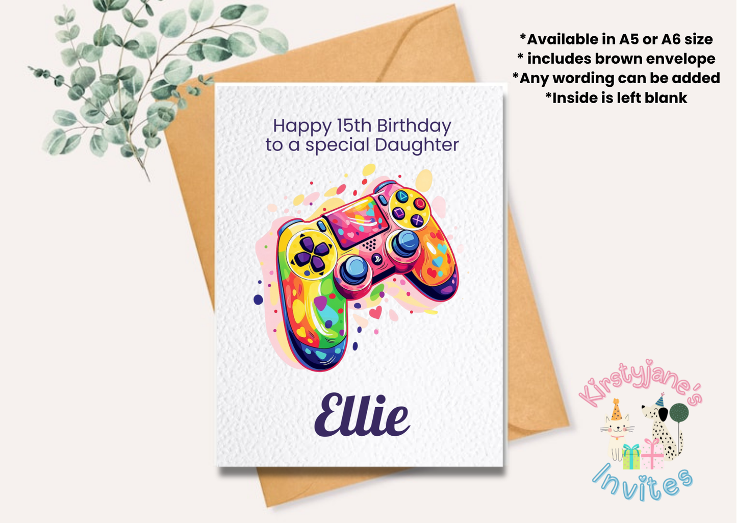 Birthday greetings card ps5 Xbox controller control gaming rainbow