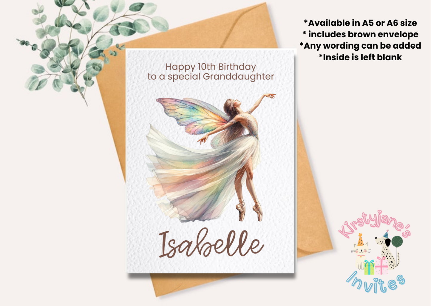 Birthday greetings card womens girls ballet ballerina fairy