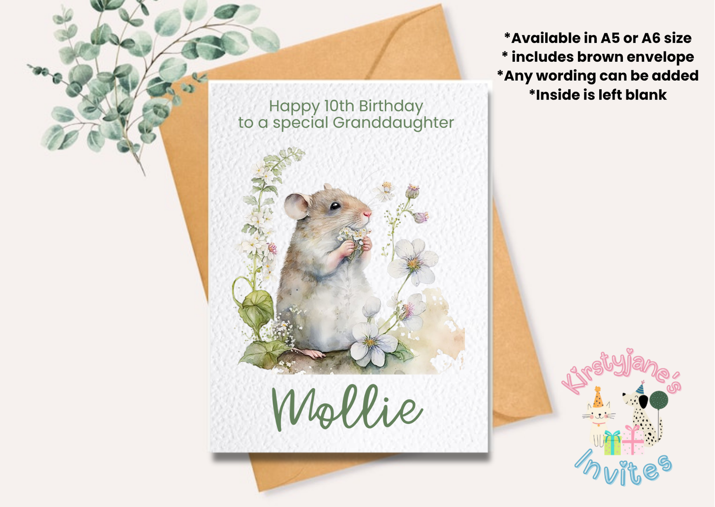 Birthday greetings card womens girls mouse