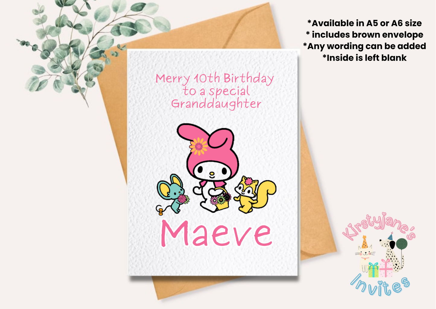Birthday greetings card Hello kitty my melody