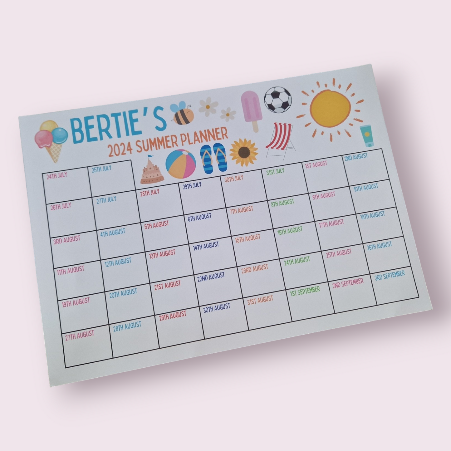 Personalised summer planner wall chart