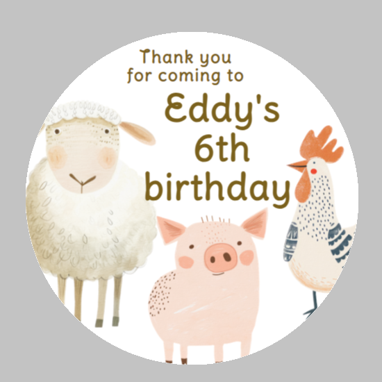 Personalised birthday party Farm Animals stickers