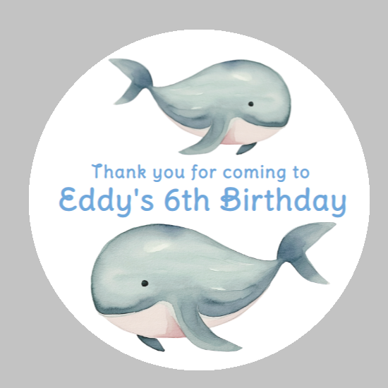 Personalised birthday party Whale Sea stickers