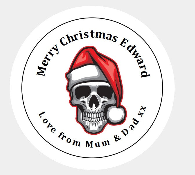 Personalised Christmas Xmas presents stickers skull santa hat