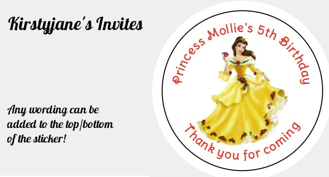 Personalised Christmas Xmas present stickers Belle Disney Princess
