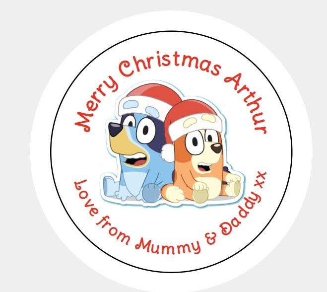 Personalised Christmas Xmas present stickers Bluey