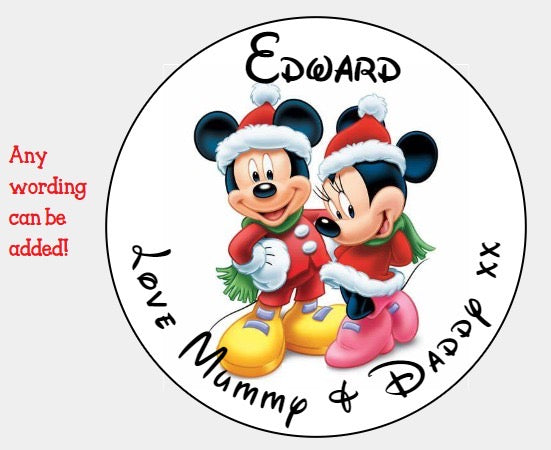 Personalised Christmas Xmas presents stickers Mickey & Minnie (Copy)