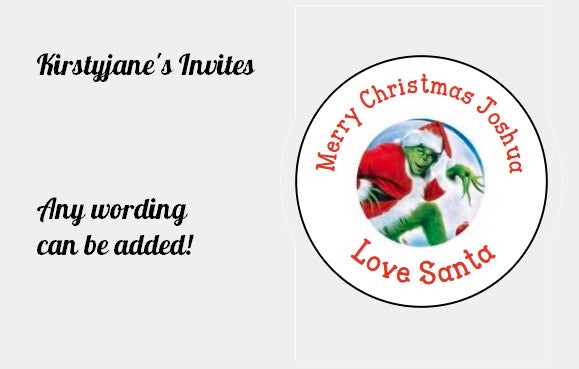 Personalised Christmas Xmas present stickers The grinch