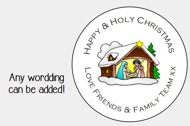 Personalised Christmas Xmas presents stickers nativity Jesus