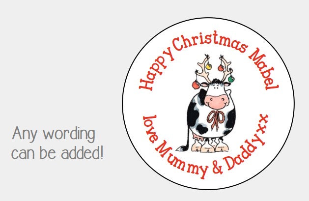 Personalised Christmas Xmas present stickers cow