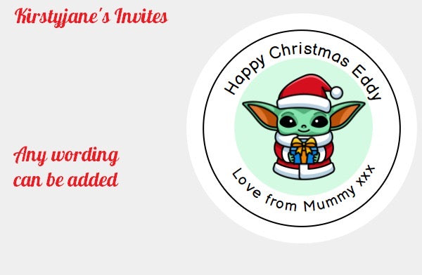 Personalised Christmas Xmas present stickers Yoda Star Wars