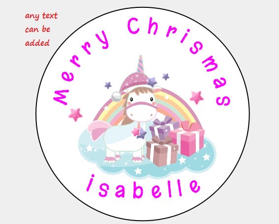 Personalised Christmas Xmas presents stickers Unicorn
