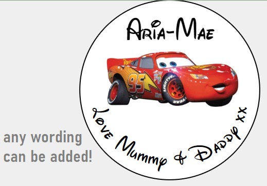 Personalised Christmas Xmas present stickers Lightening McQueen Cars