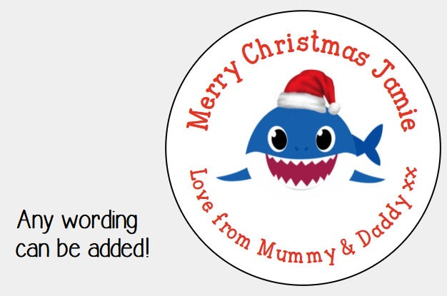Personalised Christmas Xmas present stickers Baby Shark