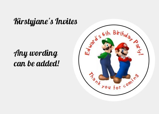 Personalised Christmas Xmas present stickers Mario & Luigi