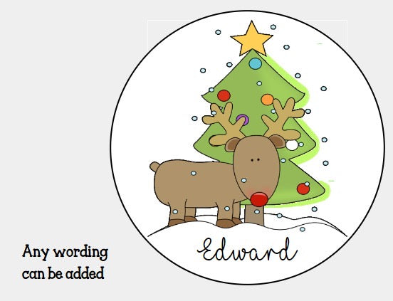 Personalised Christmas Xmas presents stickers Rudolph christmas tree