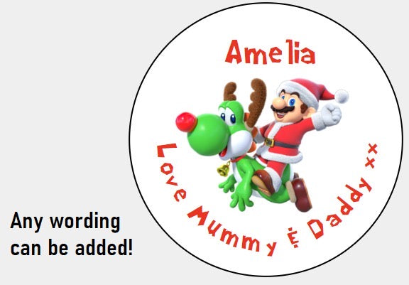 Personalised Christmas Xmas presents stickers Mario