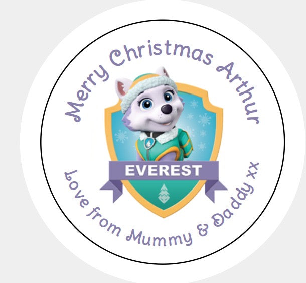 Personalised Christmas Xmas present stickers Everest Paw Patrol