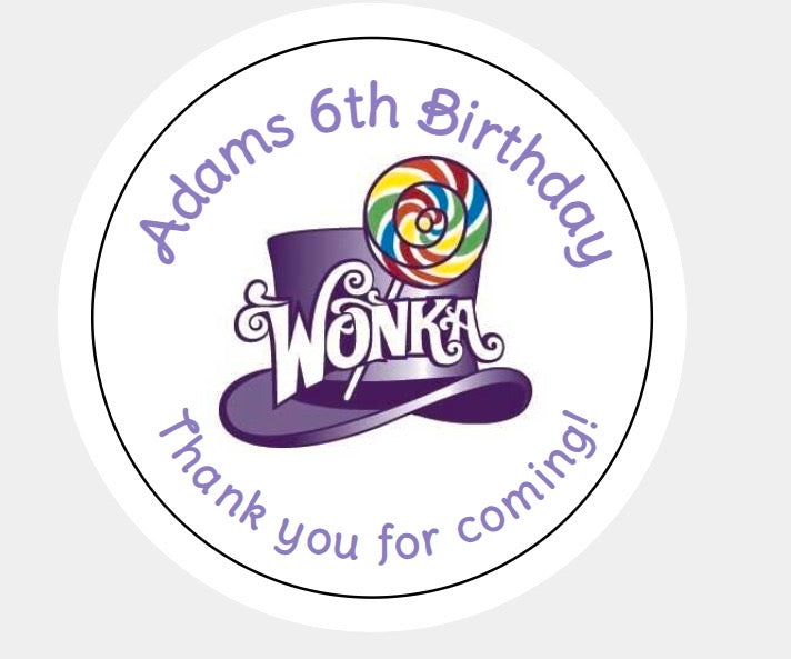 Personalised Christmas Xmas present stickers Willy Wonka