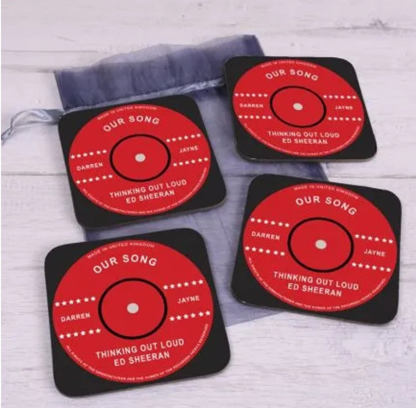 Personalised wedding anniversary our song coasters x 4