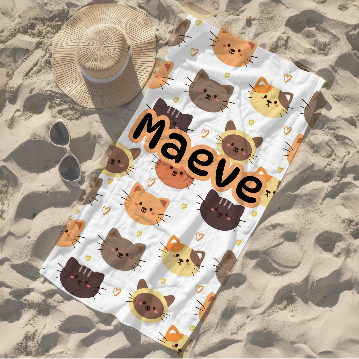 Personalised children's kid's towel women's cats kittens