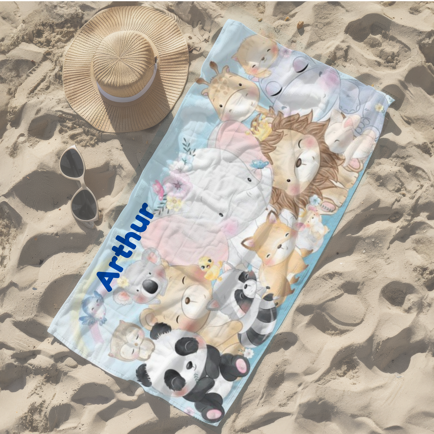 Personalised children's kid's towel baby boy's girl's jungle safari