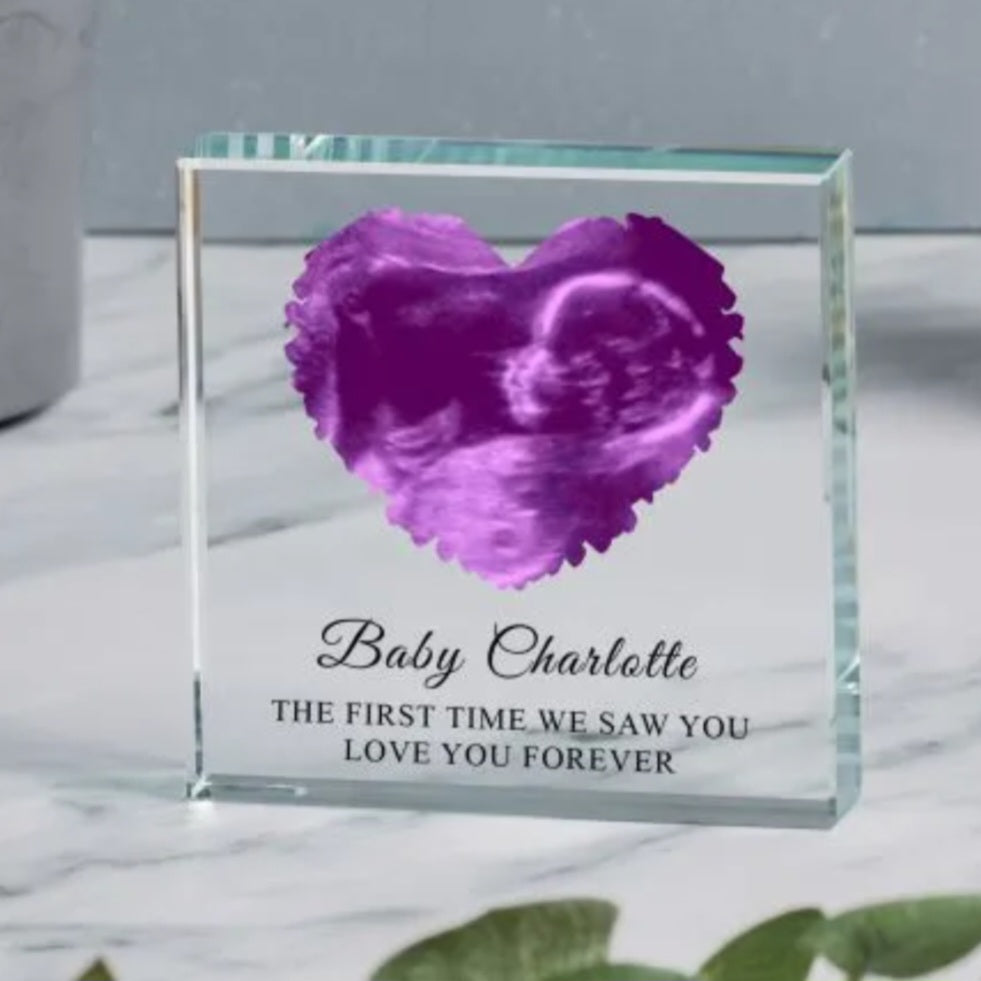 Heart baby scan glass frame token