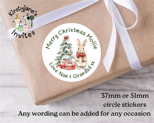 Personalised Christmas Xmas presents stickers Birthday Party Bag Favours rabbit