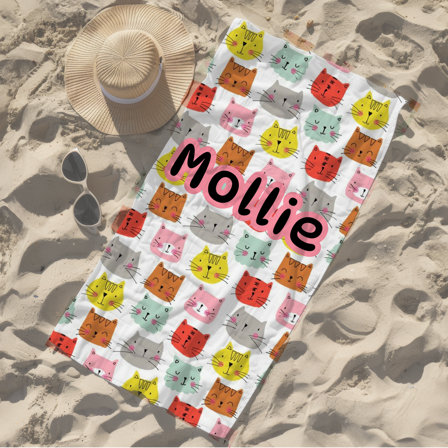 Personalised children's kid's towel women's cats kittens