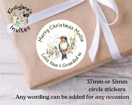 Personalised Christmas Xmas presents stickers Birthday Party Bag Favours bird