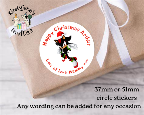Personalised Christmas Xmas presents stickers sonic shadow the Hedgehog
