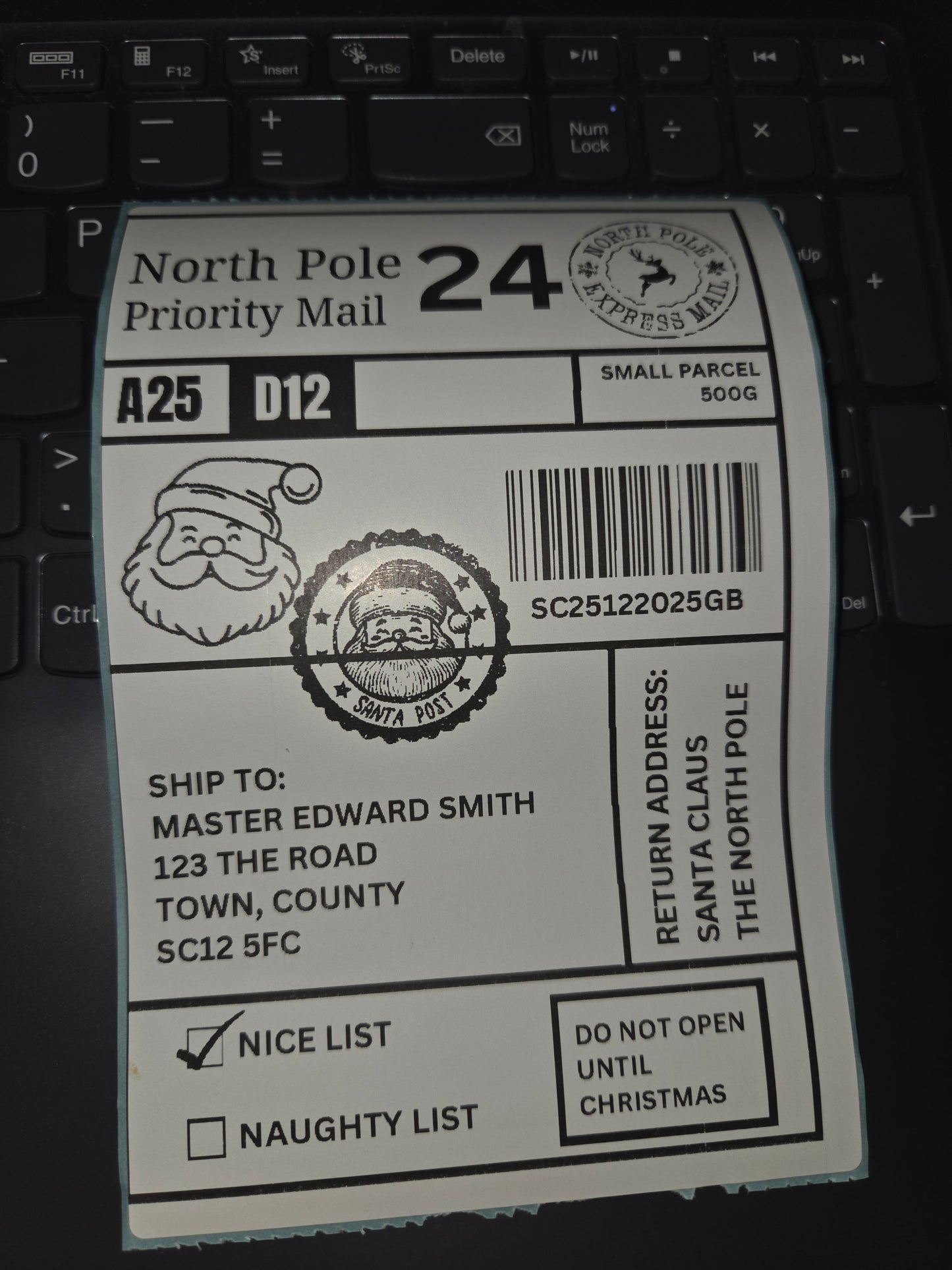 Christmas personalised north pole postage label