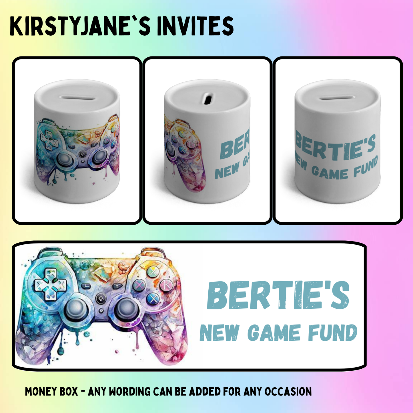 Personalised ceramic money box gaming PS5 XBOX