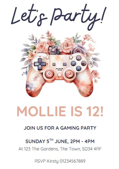 Personalised kids Boys girls birthday party invitations gaming girls floral playstation xbox