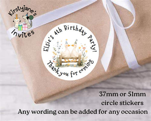 Personalised Christmas Xmas presents stickers Birthday Party Bag Favours Duck ducks