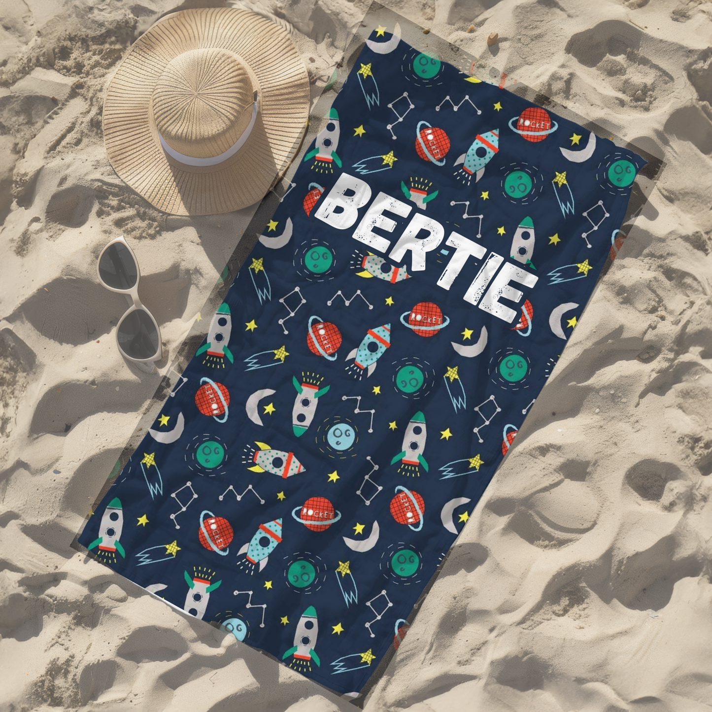 Personalised children's kid's towel space rockets planets boy's