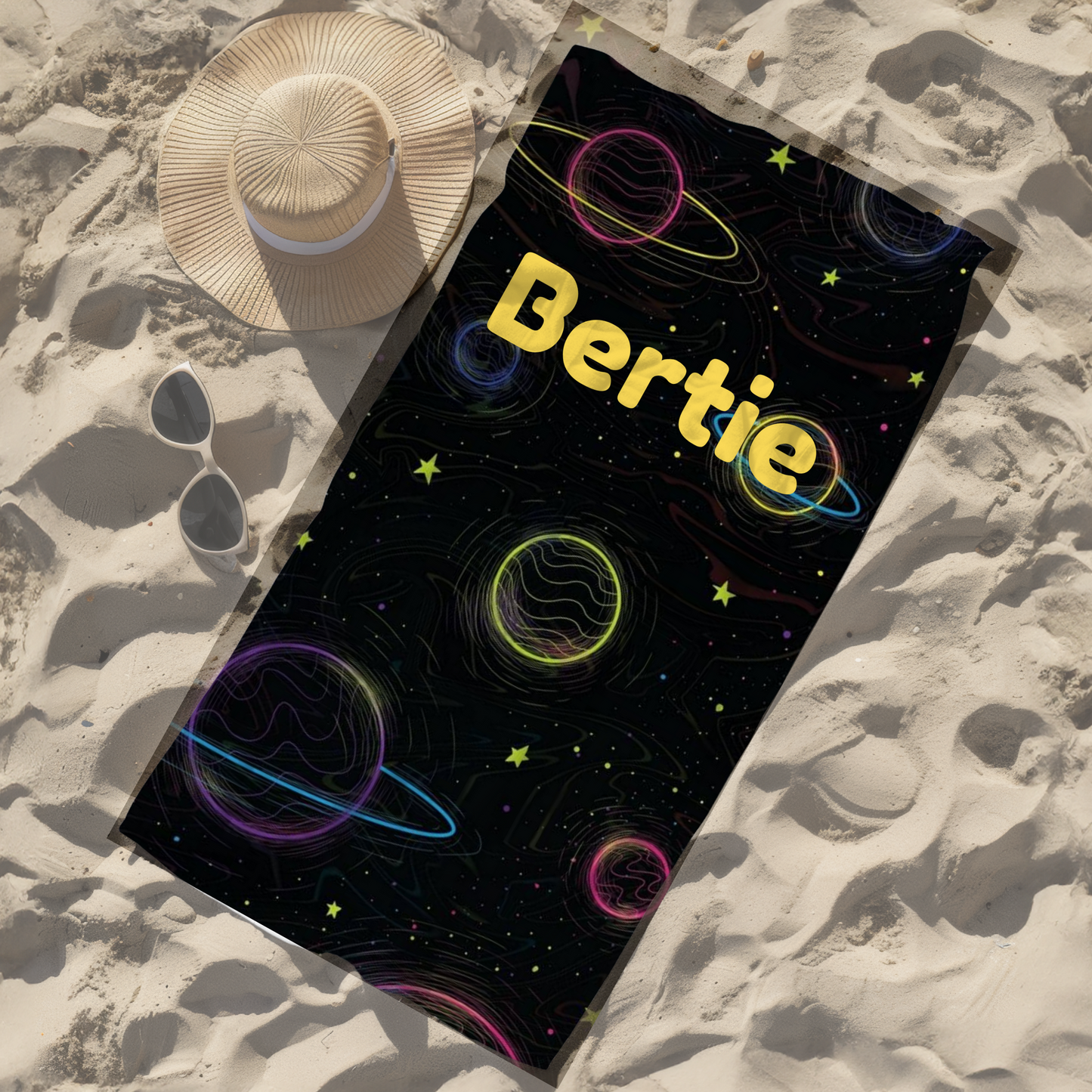 Personalised children's kid's towel space rockets planets boy's