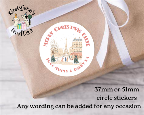 Personalised Christmas Xmas presents stickers Birthday Party Bag Favours Paris