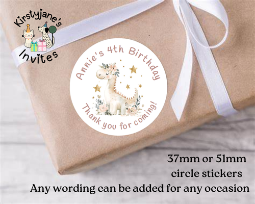 Personalised Christmas Xmas presents stickers Birthday Party Bag Favours pink girls dinosaur dino