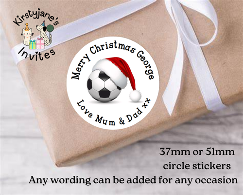 Personalised Christmas Xmas presents stickers Birthday Party Bag Favours Football