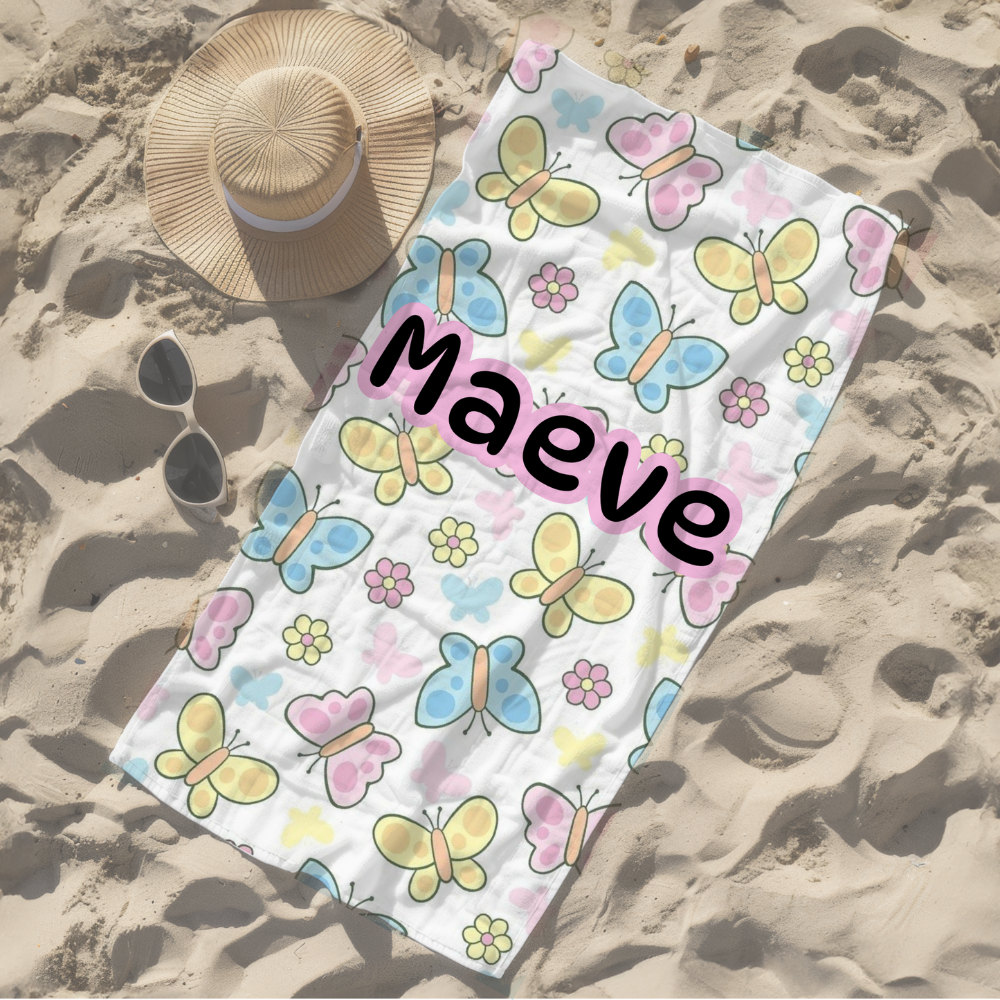 Personalised children's kid's towel women's butterfly butterflies