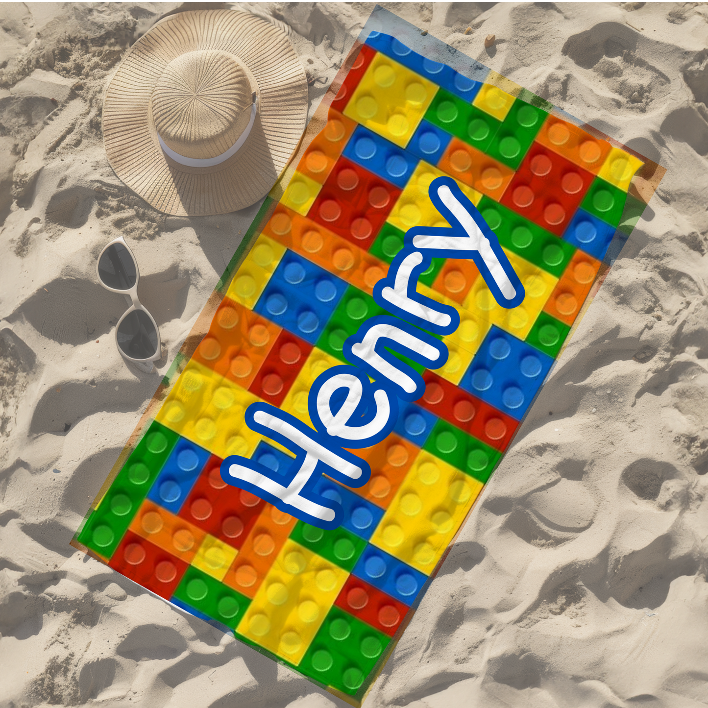 Personalised children's kid's towel lego inspired