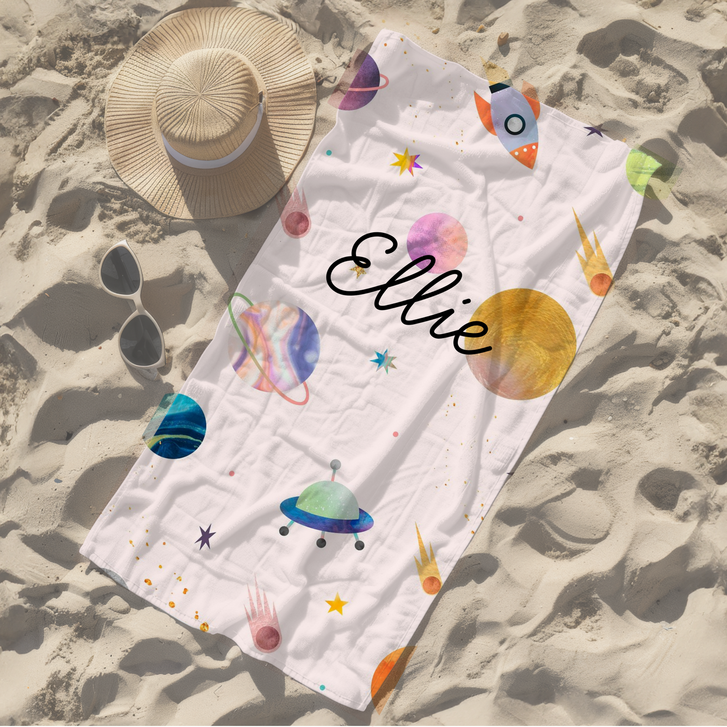 Personalised children's kid's towel space planets rocket
