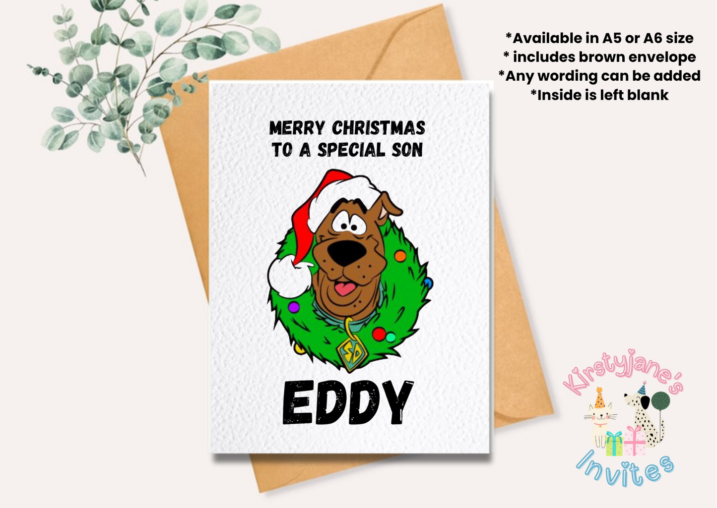 Christmas greetings card Scooby Doo wreath santa