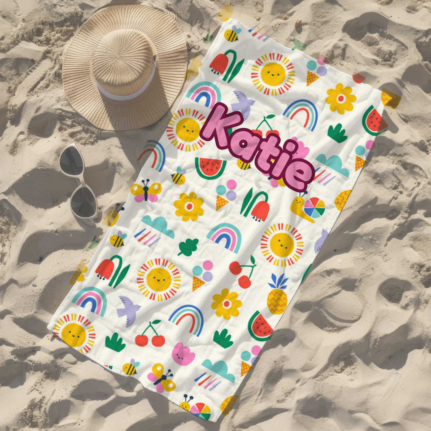 Personalised children's kid's towel summer emoji fun