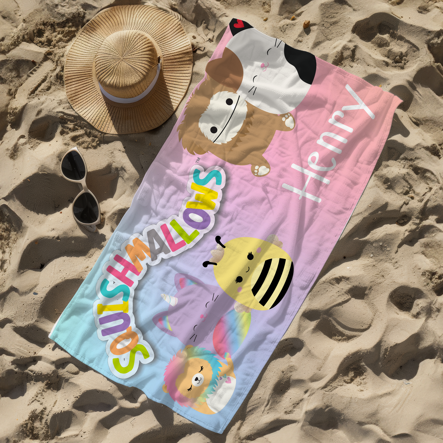 Personalised children's kids towel squishmallows