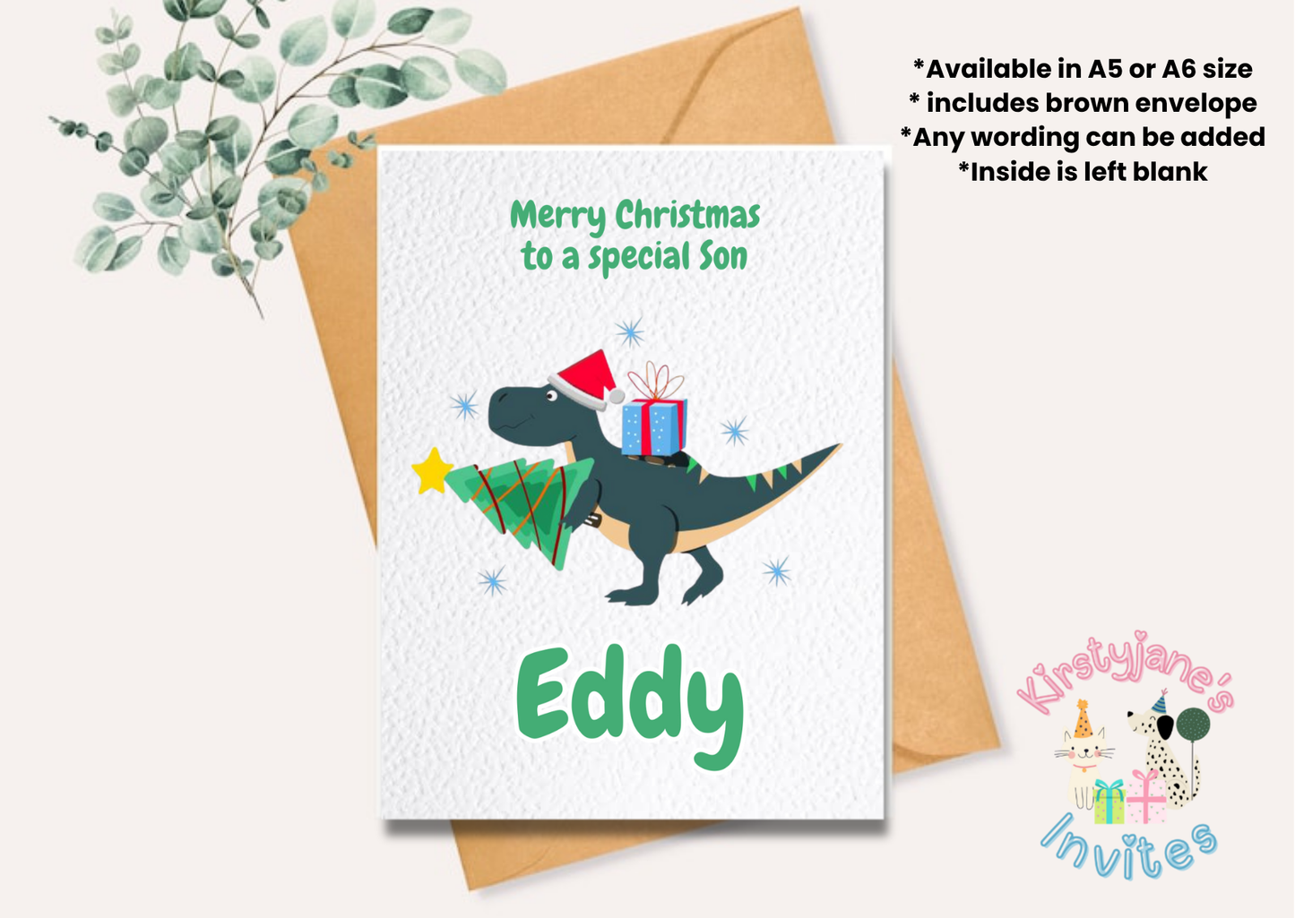 Christmas greetings card dinosaur dino