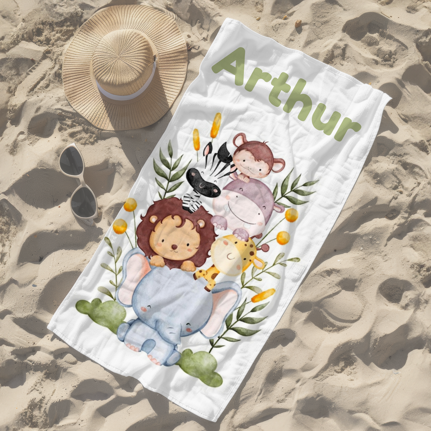 Personalised children's kid's towel baby boy's jungle safari