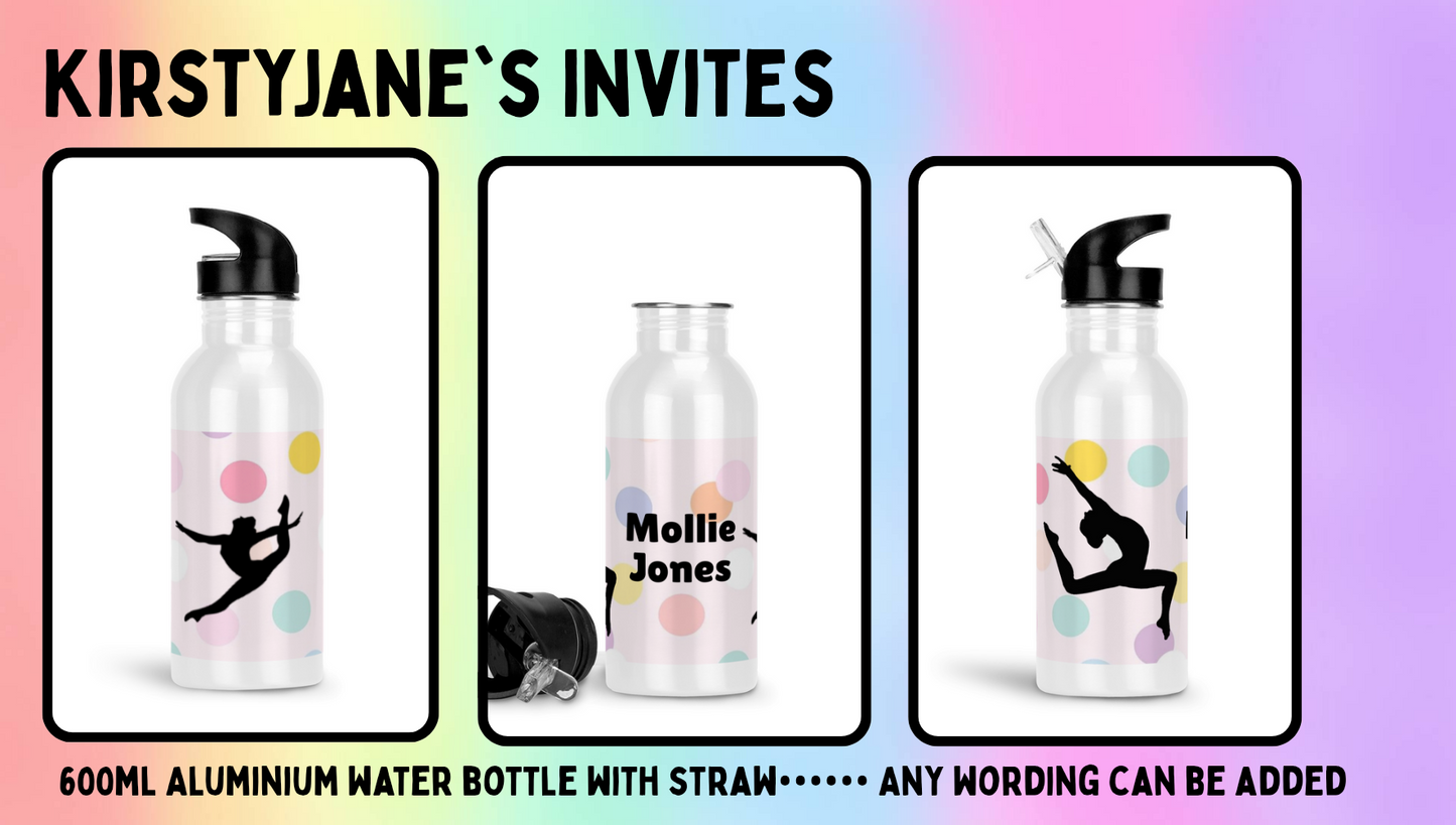 Personalised 600ml Aluminium drinks bottle with straw gymnastics gym